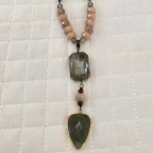 Long Glass & Stone Pendant Necklace - Cindy French Scooples Design